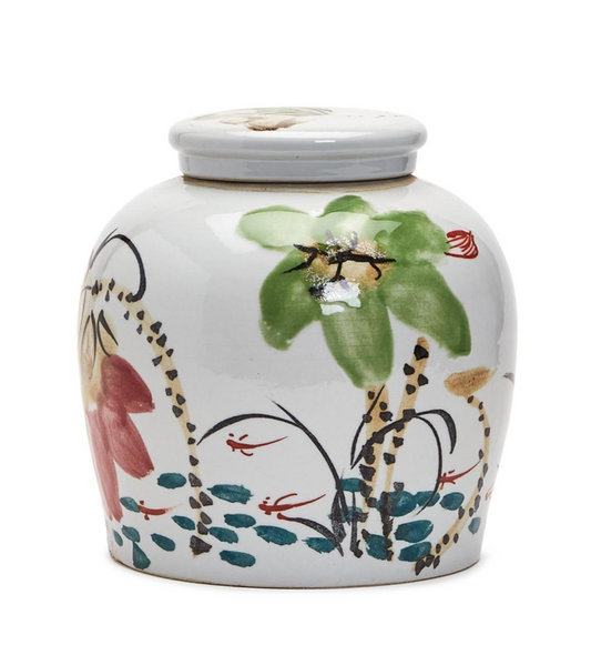 Japanese Flower Blossoms Jar- Hand-Painted Porcelain