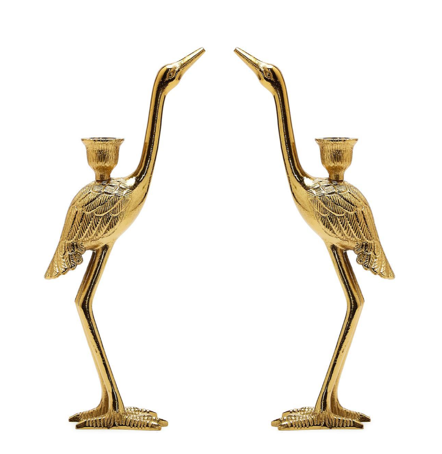 Set of 2 Crane Candle Holder with Antiqued Gold Finish