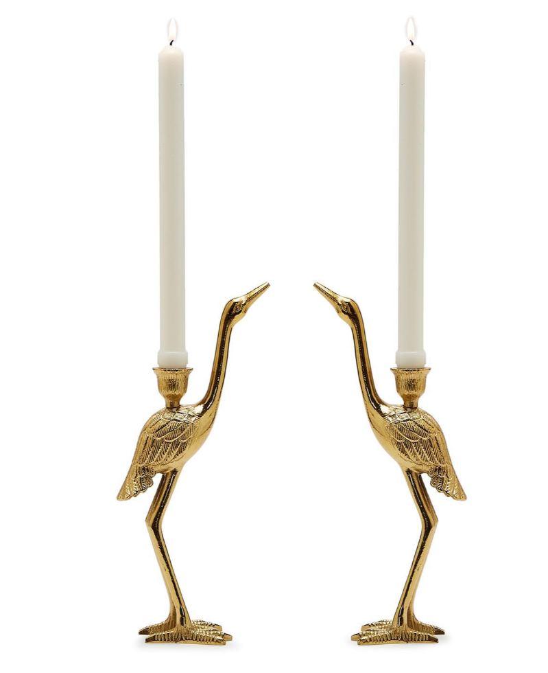 Set of 2 Crane Candle Holder with Antiqued Gold Finish