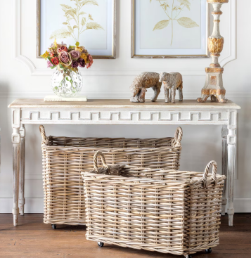 Rattan Woven Storage Basket with Casters