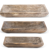 Carved Rectangular Wood Trays