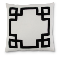 Square White Linen Pillow w/ Black Geometric Pattern