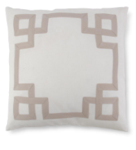 Square White Linen Pillow w/ Tan Geometric Pattern