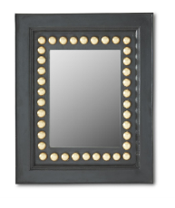 Rectangular Raised Gold Dot Framed Black Wood Wall Mirror