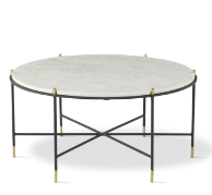 White Marble Top Coffee Table w/ Black & Gold Metal Frame