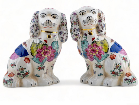 Large Staffordshire Tabacco Leaf Dogs