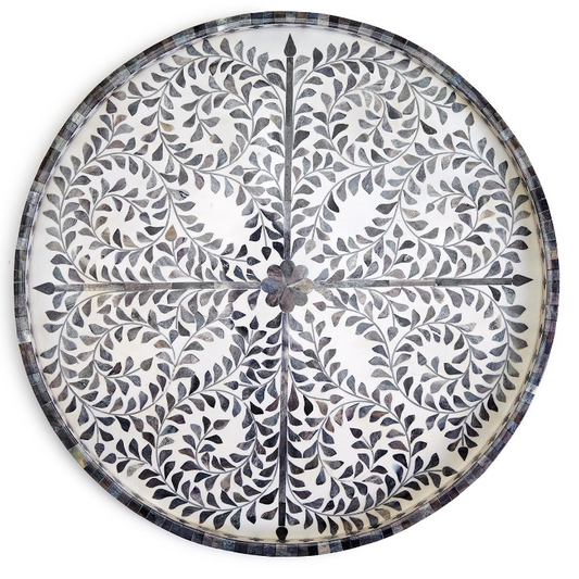 Jaipur Palace Gray and White Inlaid Decorative Round Serving Tray