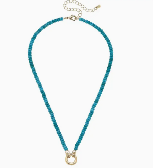 Lucy Gemstone Beaded Charm Necklace in Turquoise