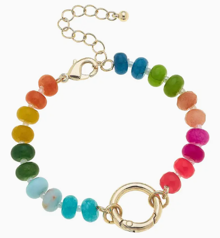 Lucy Gemstone Beaded Charm Bracelet in Rainbow Multi