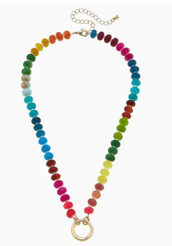 Lucy Gemstone Beaded Charm Necklace in Rainbow Multi