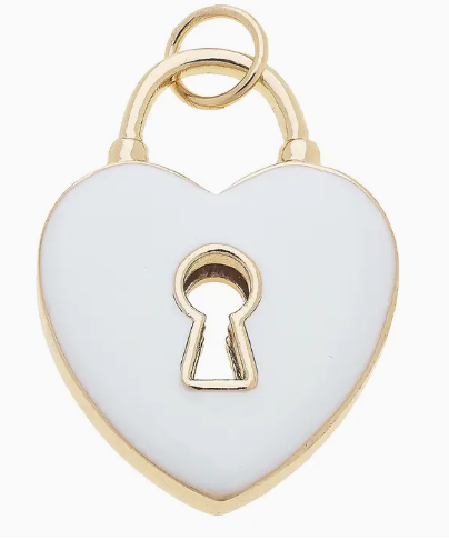 Heart Shaped Padlock Enamel Charm in White