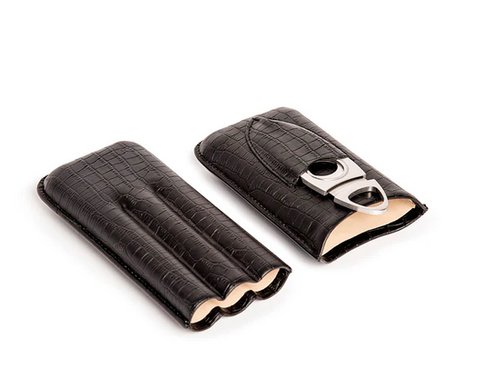 Black Croc Triple Cigar Holder (Genuine Leather)