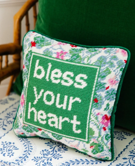 Bless Your Heart Needlepoint Pillow