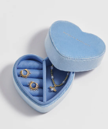 Mini Heart Jewelry  Box - Blue Velvet