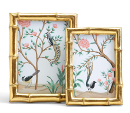 Gold Faux Bamboo Photo Frame with Flora and Fauna Art