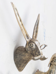 Cast Aluminum Rabbit Head with Monocle & Mustache Wall Décor