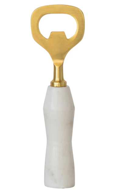 Stainless Steel & Marble Bottle Opener, Gold Finish & White