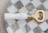 Stainless Steel & Marble Bottle Opener, Gold Finish & White