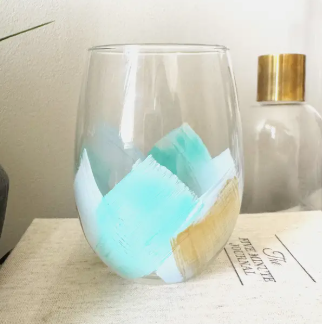 Coastal Light Blues Stemless Wine Glasses