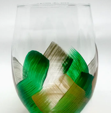 Green Painted Stemless Wine Glass