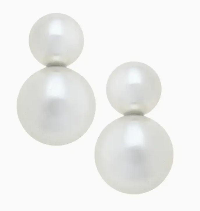 Larissa Double Pearl Statement Stud Earrings in Ivory