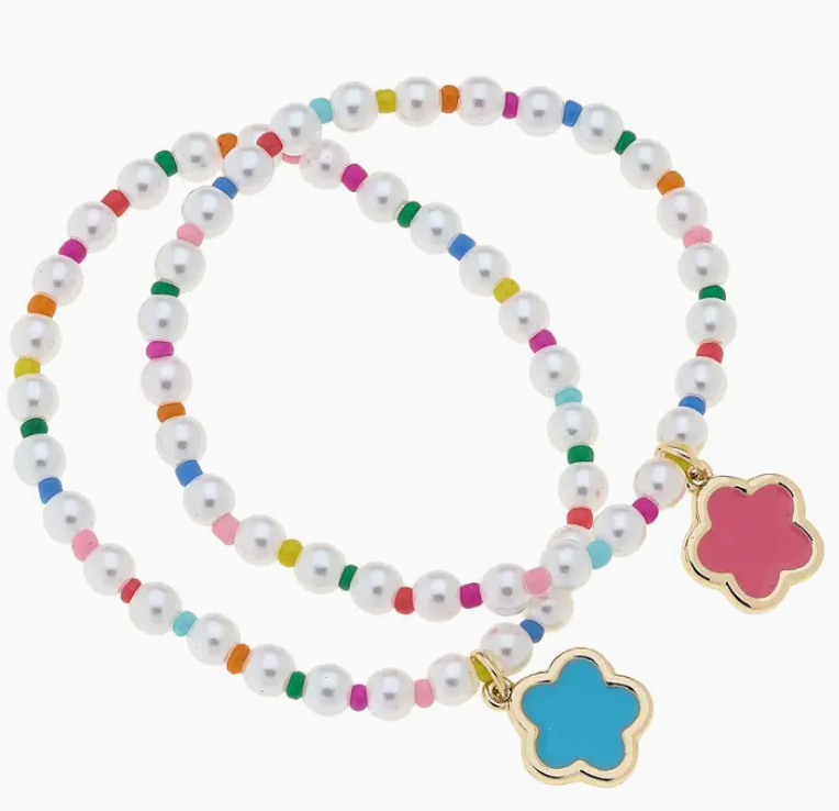 Luna Rainbow Pearl Children's Stretch Bracelet Set of 2