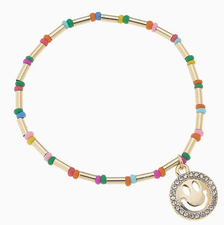 Izzy Rainbow Pave Smiley Face Children's Stretch Bracelet