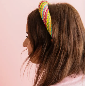 Padded Headband - Rattan - Multi-Colored Wavy Stripes