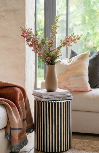 Bone Inlay Striped Round Stool