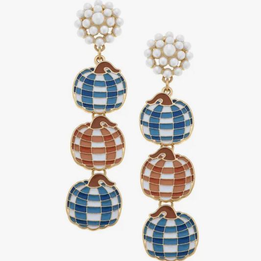 Enamel Gingham Pumpkin Earrings