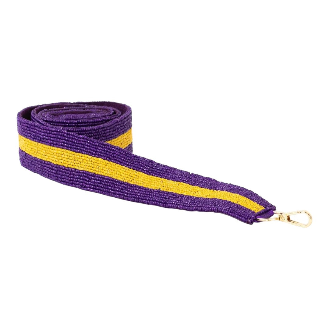 Gameday Stripe Beaded Purse Strap Prp/Yel 44"