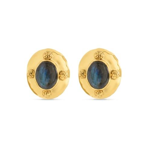 Cleopatra Oval Earrings in Hammered Gold/ Blue Labradorite