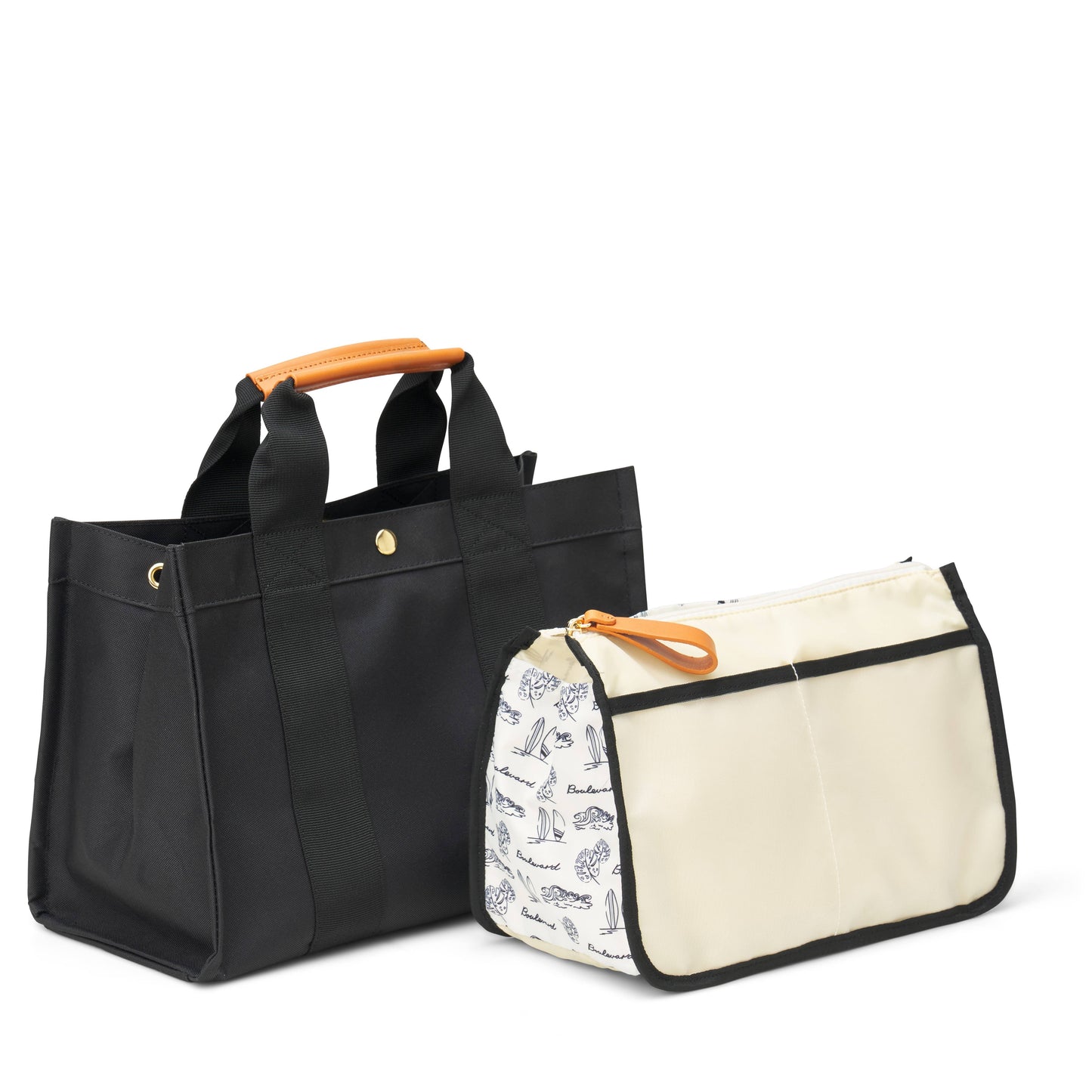"Kylie" Jet Nylon Tote with Leather Accents