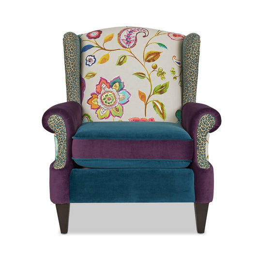 Eclectic Floral Patchwork Boho Wingback Accent Arm Chair