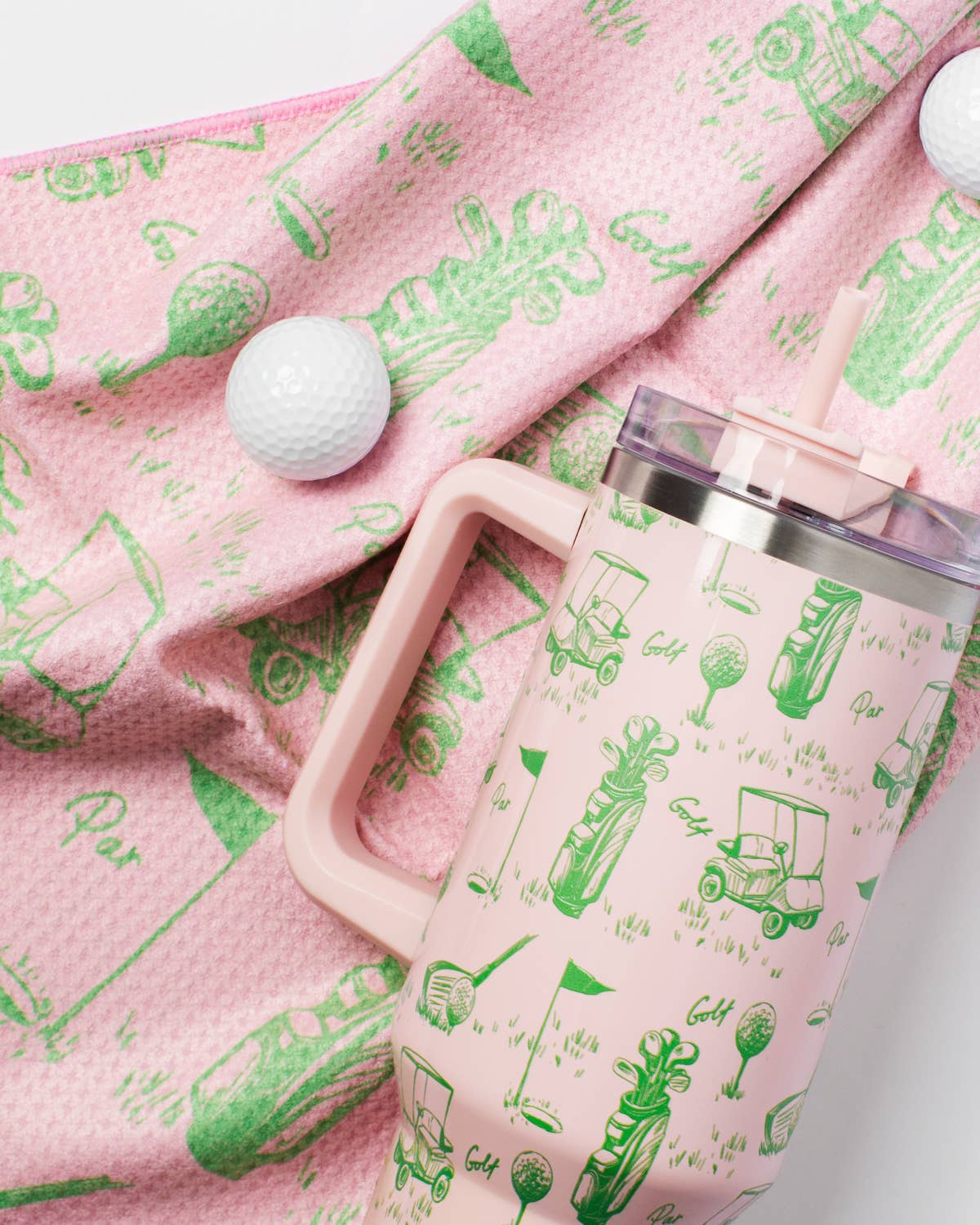 On Par Waffle Sports Towel - Pink/Green