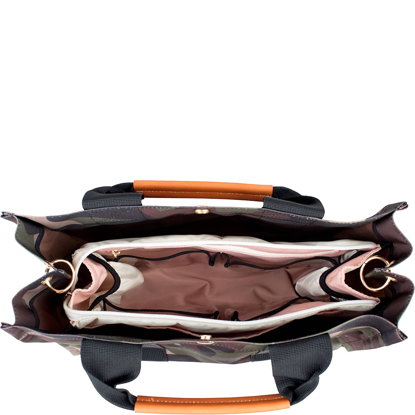 "Kylie" Camo Nylon Tote with Leather Accents