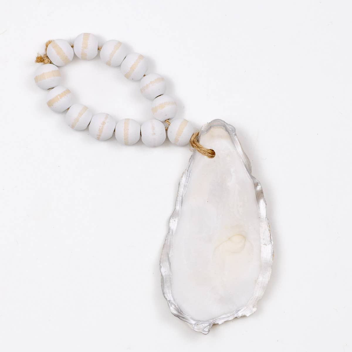 Oyster Bead Ornament   White/Silver   6.3x2x.4