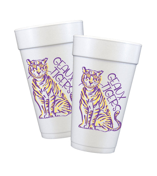 Purple & Gold Tiger Styrofoam Cups