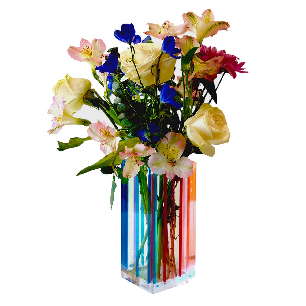 Striped Colorful Bouquet Vase - Multicolor