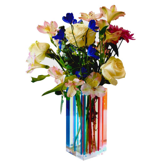 Striped Colorful Bouquet Vase - Multicolor