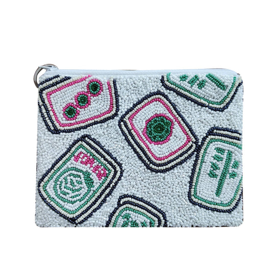 Mahjong Cards Beaded Coin Purse
