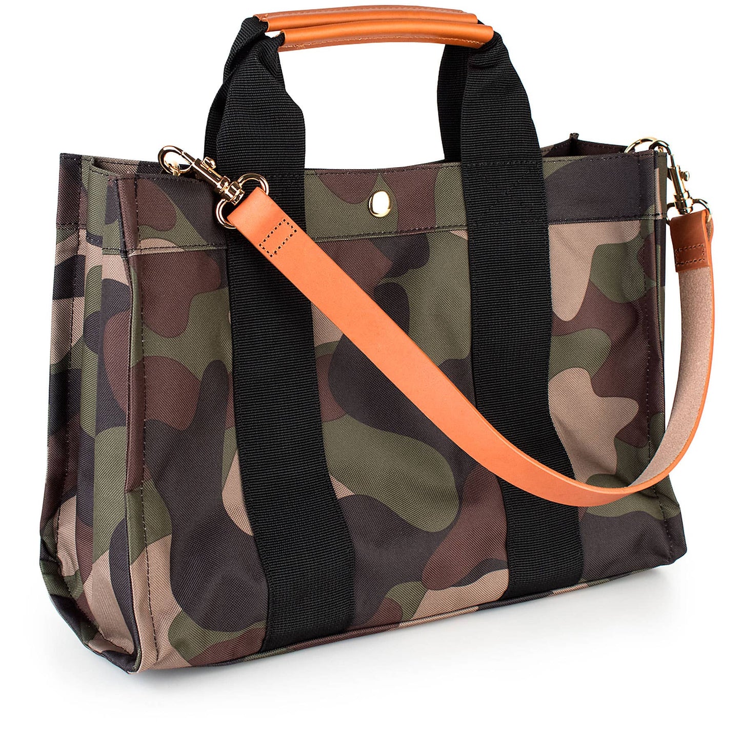 "Kylie" Camo Nylon Tote with Leather Accents