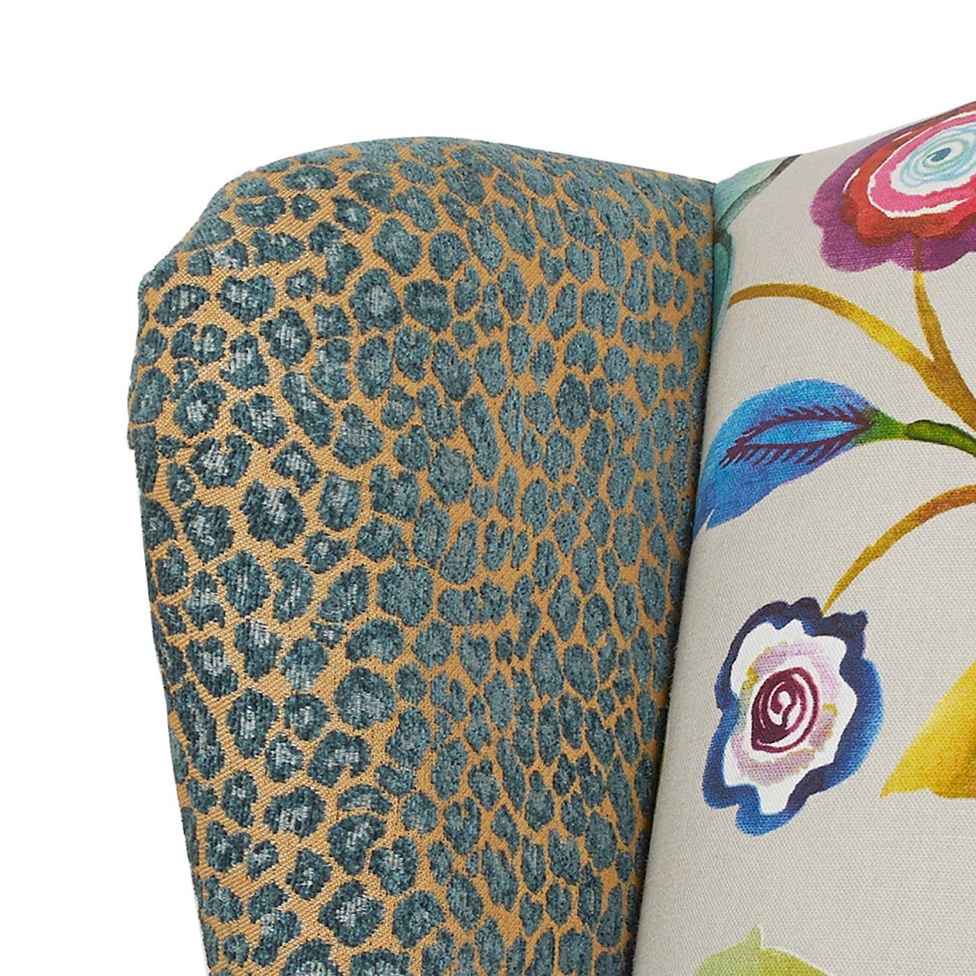 Eclectic Floral Patchwork Boho Wingback Accent Arm Chair