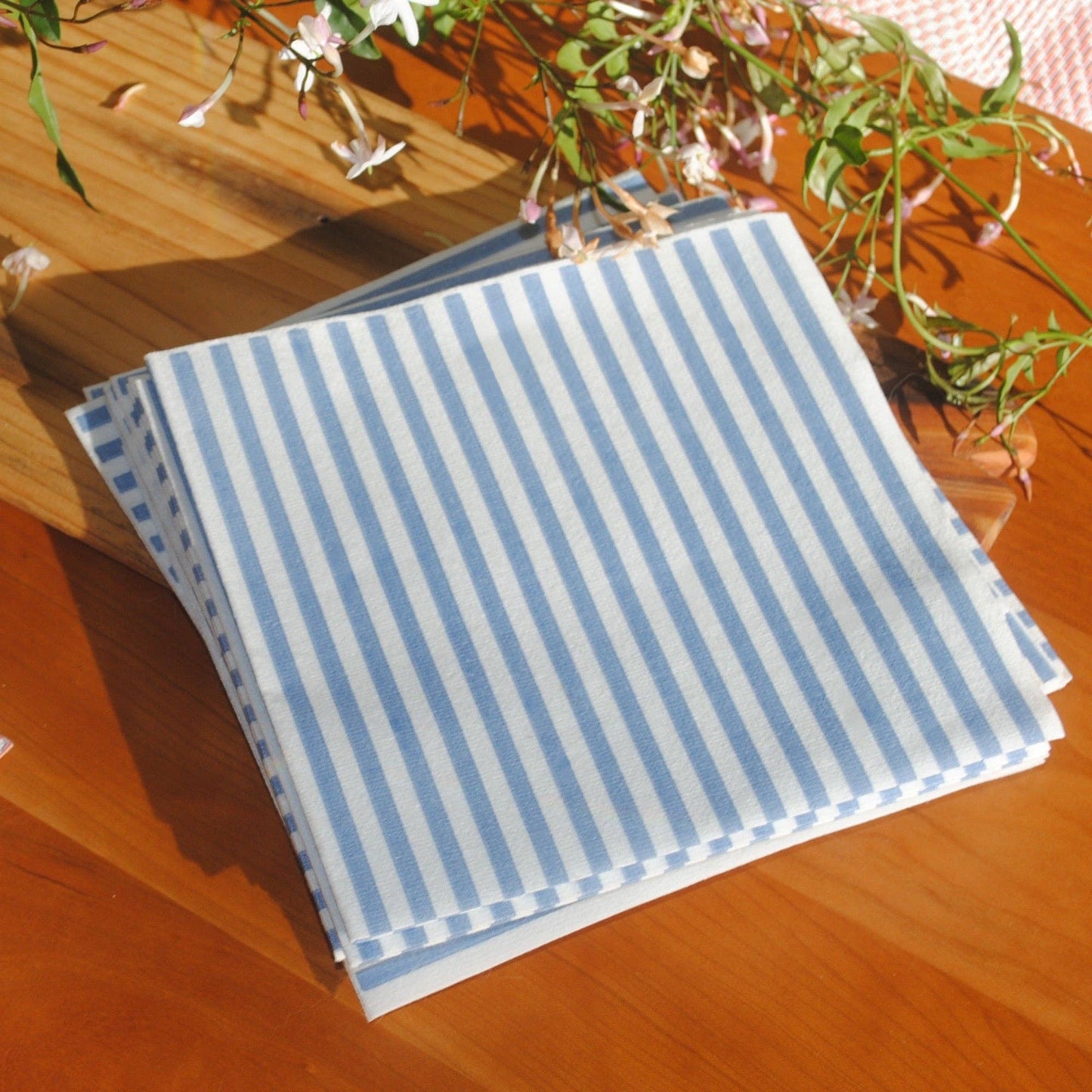 Blue Striped Seersucker Luncheon Napkins Cloth-Feel