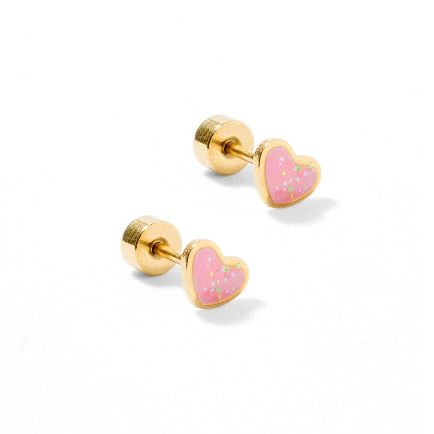 Screwback Stud Earrings - Nora Heart Pink