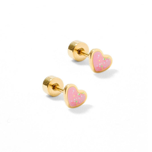 Screwback Stud Earrings - Nora Heart Pink