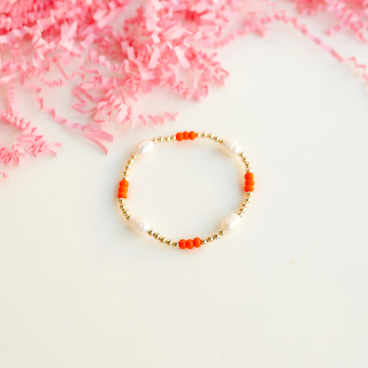 Orange & White Pearl Bracelet