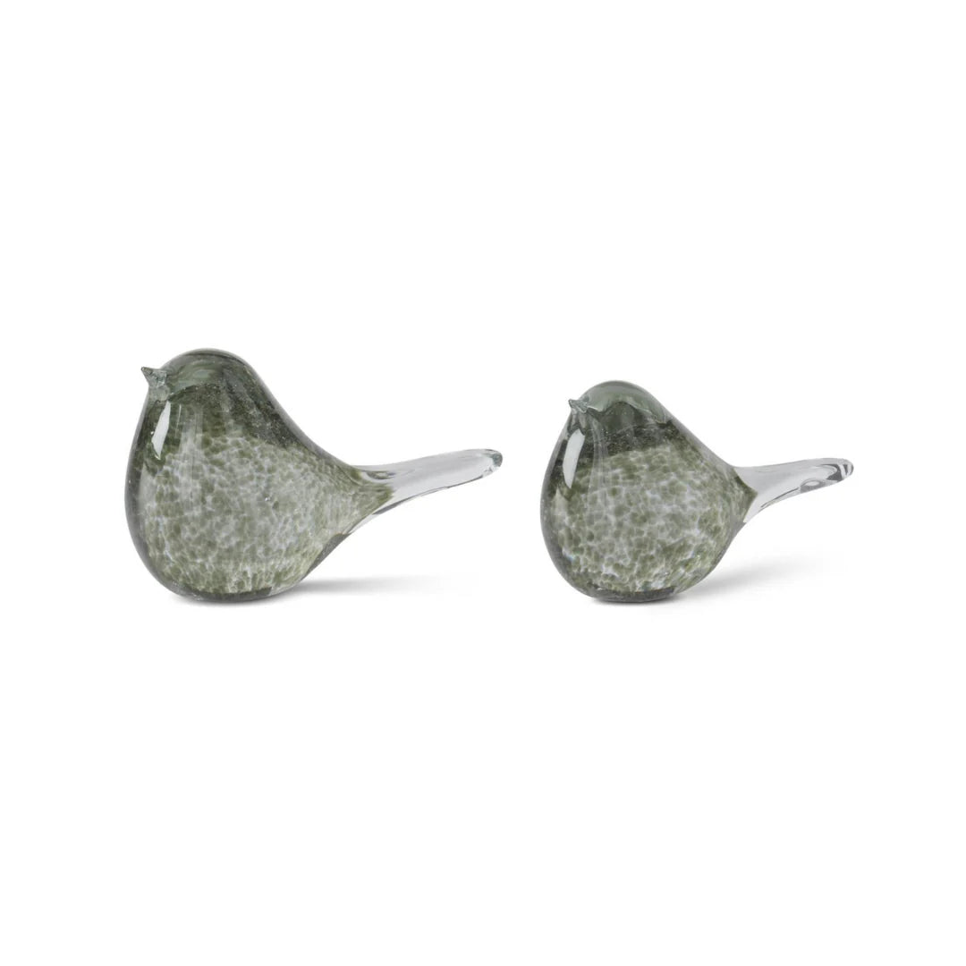 Green Speckled Clear Glass Birds