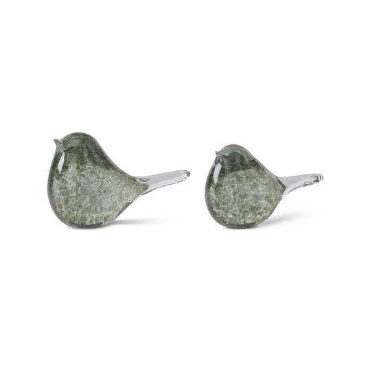Green Speckled Clear Glass Birds