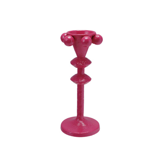 Cast Iron Taper Holder with Balls, Fuchsia Color